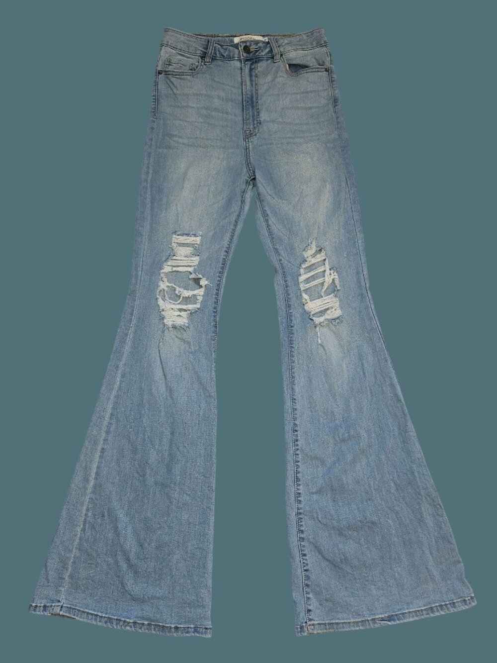 Hidden Distressed Flare High Rise Jeans Women Size 30 Actual 27" Inseam 35"